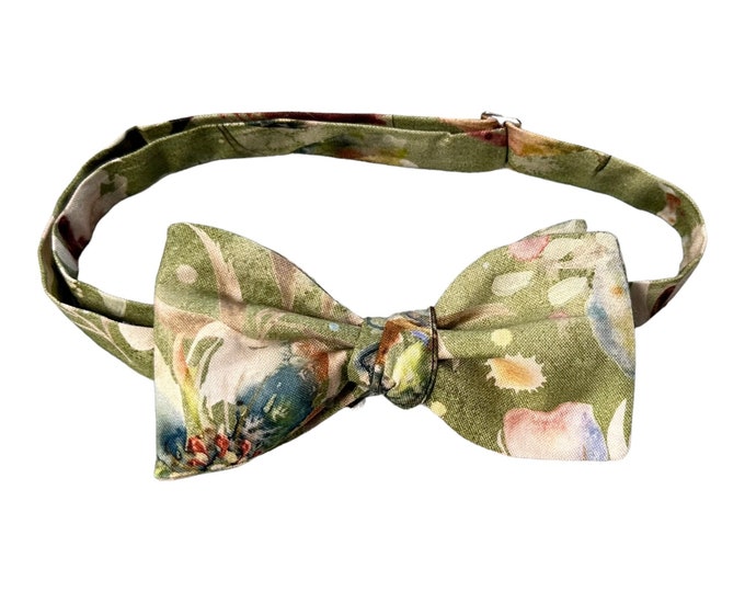Handmade Sage Green Floral Bow Tie – Men's Sizes, USA Crafted