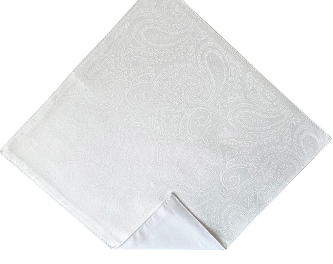 Religious Pocket Square - White Paisley Design Handkerchief for Communion - Baby to Adult Men's Sizing - Handcrafted in the USA