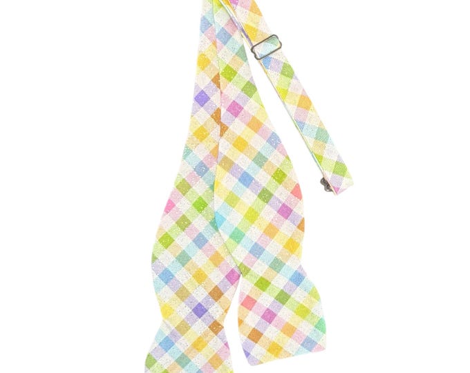 Easter Self-tie Bow Tie - Pastel Spring Plaid - Adult Men's Sizing - Handcrafted in the USA