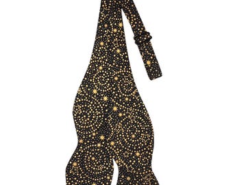 Prom Self-Tie Bow Tie - Black with Gold Metallic Stars - Men's Sizing - Crafted in the USA