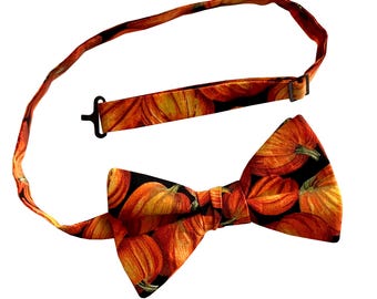 Handmade Pumpkin Patch Bow Tie: Festive Orange Cotton, Adult Size