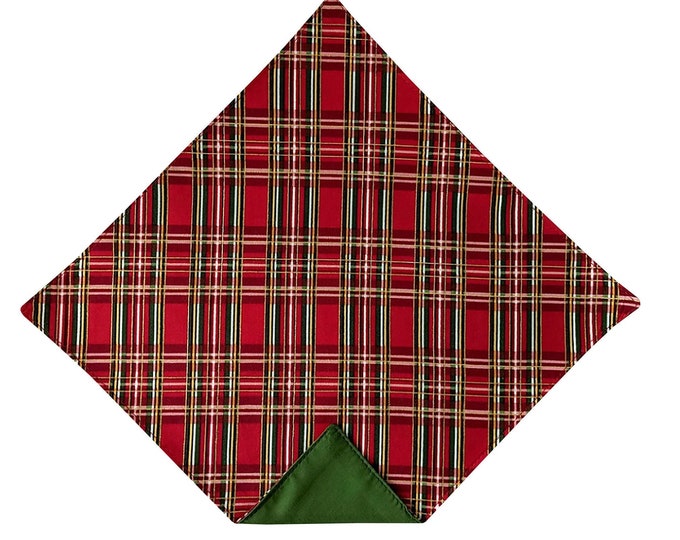 Handkerchief Pocket Square - Red and Green with Gold Metallic Holiday Plaid - Adult Men's to Baby Sizing - Handcrafted in the USA