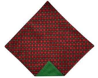 Handmade Pocket Square - Red and Green Holiday Plaid with Gold Accents Handkerchief  - Mens and Boys Sizing - Crafted in the USA