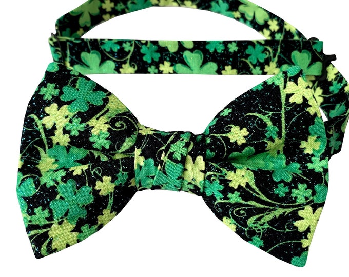 Pre-Tied Bow Tie -  Handmade Green & Black St. Patrick's Day Celebration - Adult Men's Sizing - Crafted in the USA