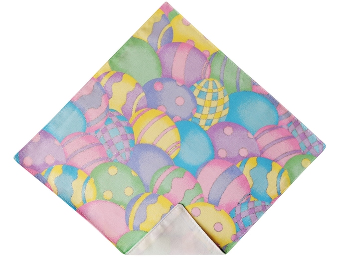 Handmade Handkerchief - Easter Holiday Multi-Colored Easter Egg Celebration Pocket Square - Adult Sizing