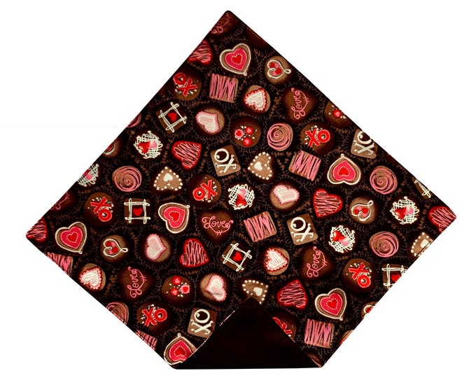 Valentine Pocket Square - Sweetheart Chocolates Cotton Handkerchief - Adult Men's Sizing - Handcrafted in the USA