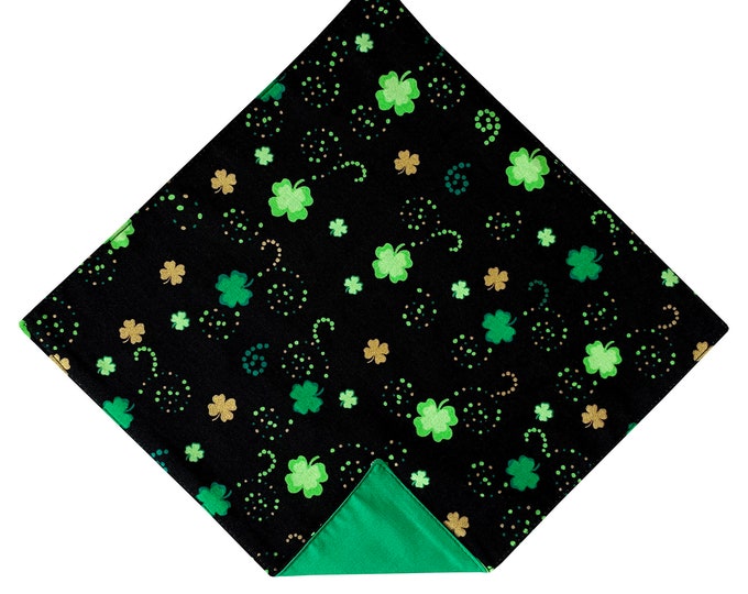 St. Patrick's Pocket Square - Black with Green amd Gold Shamrocks Handkerchief - Adult Sizing - Handcrafted in the USA