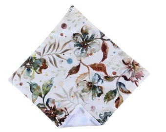 Wedding Pocket Square - Vintage Fall Floral - Cotton Handkerchief - Adult Men's Sizing - Handcrafted in the USA