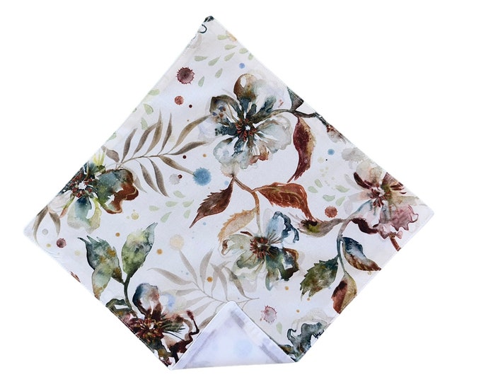 Pocket Square Handkerchief - Vintage Fall Floral - Premium Cotton - Adult Men's and Boys Sizing - Handcrafted in the USA