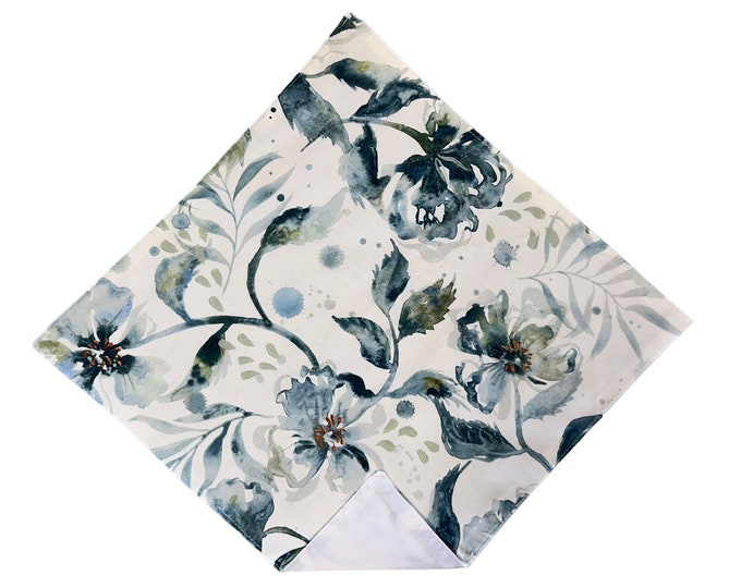 Pocket Square Handkerchief - Vintage Dusty Teal Blue Floral - Premium Cotton - Adult Men's and Boys Sizing - Handcrafted in the USA
