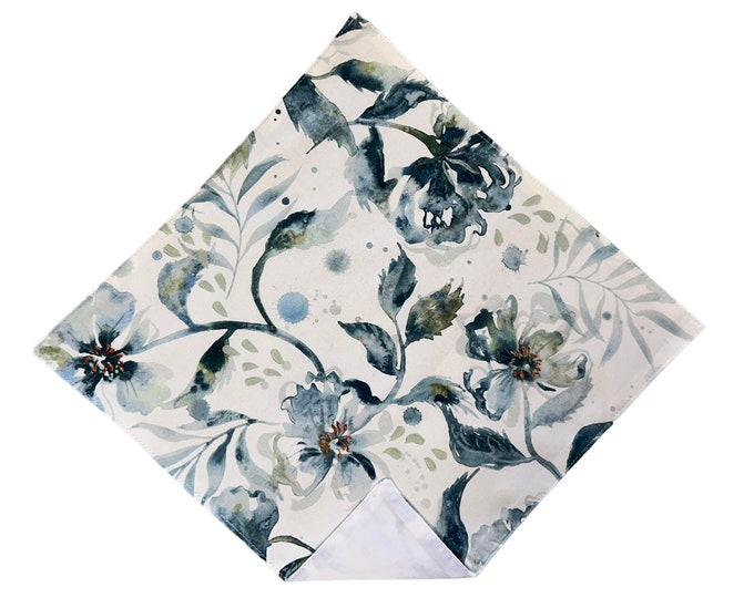 Pocket Square Handkerchief - Vintage Dusty Blue Floral - Premium Cotton - Adult Men's and Boys Sizing - Handcrafted in the USA