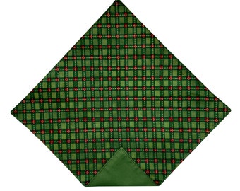 Holiday Pocket Square - Green Christmas Plaid - Cotton Handkerchief - Adult Men's Sizing - Handcrafted in the USA