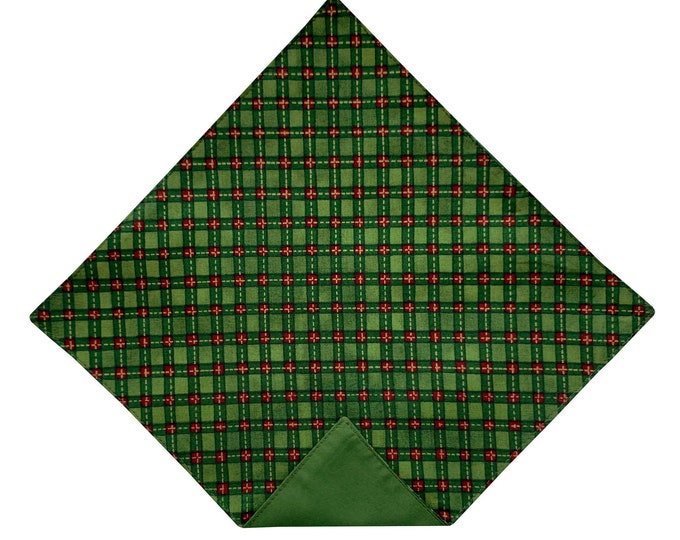 Handmade Pocket Square - Green and Red Holiday Plaid with Gold Accents Handkerchief  - Mens and Boys Sizing - Crafted in the USA