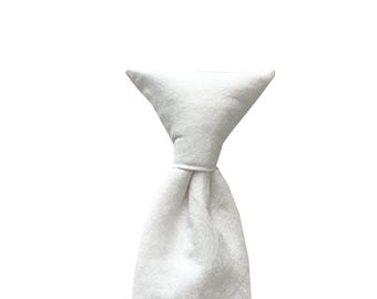 Boys' Clip-on Necktie - White on White Paisley Design - Premium Cotton for Communion - Toddler & Boys Sizing - Handcrafted in the USA
