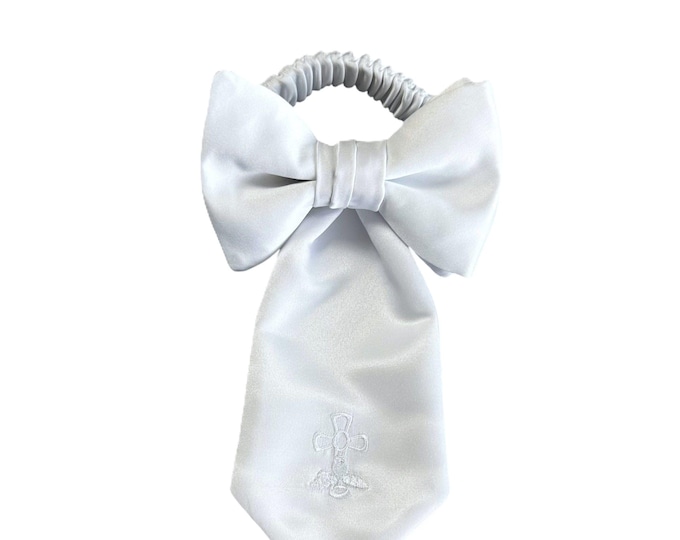 Boy's First Holy Communion Armband - White with Embroidered Religious Cross - Boys Sizing - Polyester Satin - Handcrafted in the USA