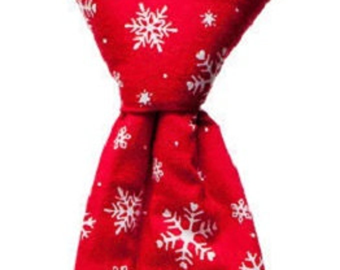 Handmade Neck Tie - Holiday Red with White Snowflakes Design  - Toddler and Boys Sizing - 208.860.0879 - Crafted in the USA