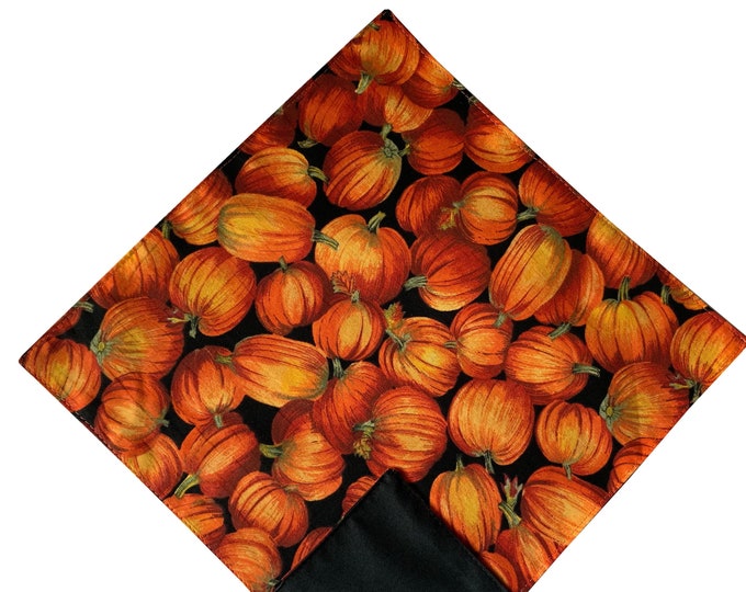 Autumn Pocket Square - Fall Harvest Orange Pumpkins - Adult Men's Sizing - Handcrafted in the USA