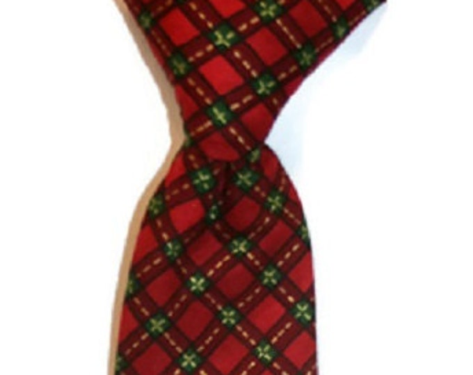 Handmade Clip-on Dress/Neck Tie - Red & Green Vintage Holiday Plaid Design - Toddler and Boys Sizing - Crafted in the USA