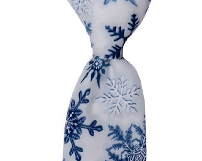 Handmade Neck Tie - Blue Snowflake Holiday Neck Tie - Toddler and Boys Sizing - 208.860.0879 - Crafted in the USA