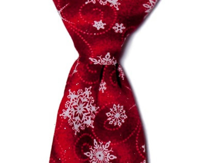 Handmade Neck Tie - Red and White Snowflake with Silver Sparkle Holiday  - Toddler and Boys Sizing - 208.860.0879 - Crafted in the USA