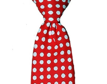 Boys Handmade Neck Tie - Red and White Polka Dot Design - Cotton Tie - Toddler and Boys Sizing - 208.860.0879 - Crafted in the USA