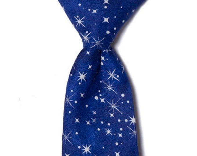 Handmade Neck Tie - Blue Starry Sky Holiday Design - Toddler and Boys Sizing - 208.860.0879 - Crafted in the USA