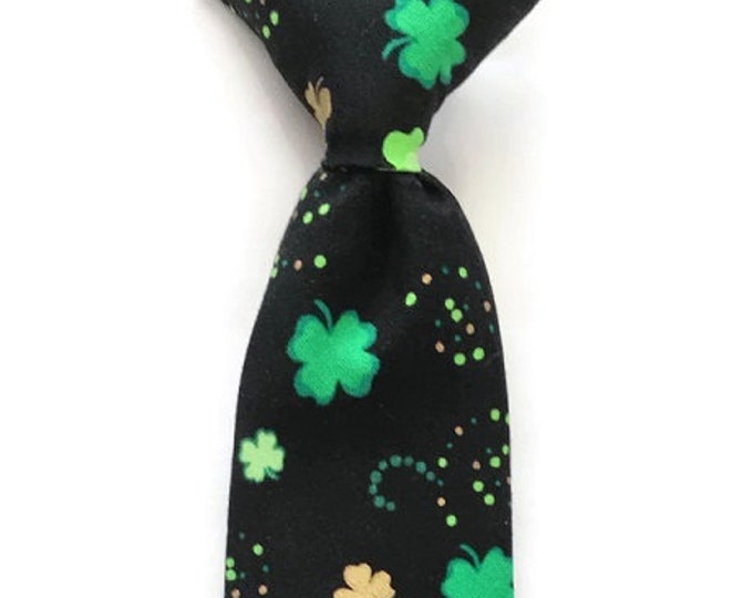 Handmade Neck Tie - Black with Green & Gold Metallic Shamrocks - Toddler and Boys Sizing - 208.860.0879 - Crafted in the USA