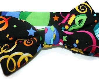 Handmade Pre-Tied Bow Tie - Happy Birthday Multi-Colored Party Celebration Design - Baby to Adult Men's Sizing - Crafted in the USA