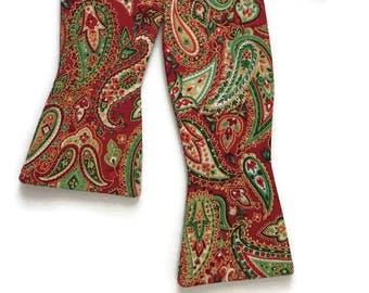 Self-Tie Bow Tie - Holiday Paisley Red & Gold - Adult Mens Sizing - Handcrafted in the USA