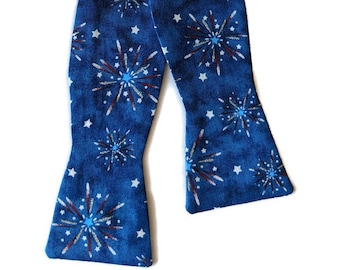 Patriotic Self-tie Bow Tie - Fireworks Red White and Blue - Cotton - Adult Men's Sizing
