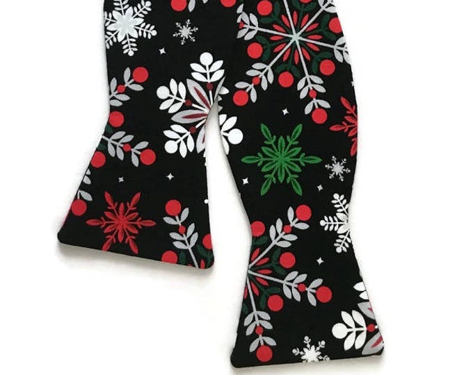 Snowflake Self-Tie Bow Tie - Holiday Black, Red, Green, Grey - Adult Men's & Boy's Sizing - Handcrafted in the USA