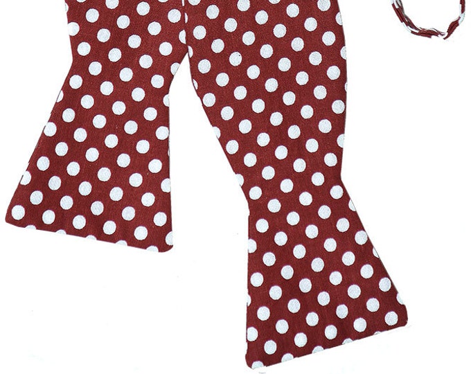 Handmade Self-Tie Bow Tie - Vintage Burgundy and Cream Polka Dot Design - Adult Men's and Boys Sizing - Crafted in the USA -208.860.0879