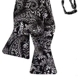 Handmade Self-Tie Bow Tie - Vintage Black & White Paisley Cotton Bow Tie - Adult Men&#39;s and Boys Sizing - Crafted in the USA