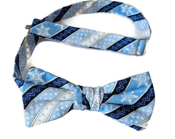 Pre-tied Blue Snowflake Plaid Cotton Bow Tie – Men's Sizing, USA Crafted