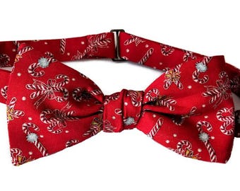 Pre-tied Red Candy Cane Cotton Bow Tie – Men's Sizing, USA Crafted
