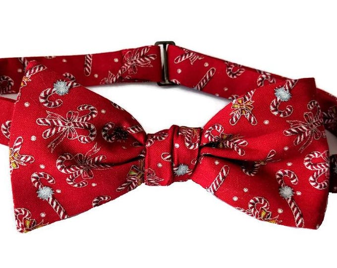Pre-tied Red Candy Cane Cotton Bow Tie – Men's Sizing, USA Crafted