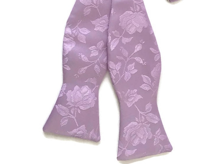 Handmade Self-Tie Bow Tie - Lavender Rose Satin Jacquard - Adult Men's and Boys Sizing - Crafted in the USA