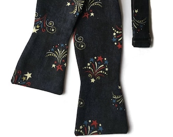 Patriotic Bow Tie - Fourth of July Firework- Cotton - Adult Men's Sizing - Handcrafted in the USA