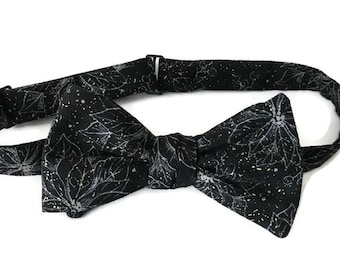 Handmade Pre-tied Bow Tie - Black Christmas Poinsettias - Cotton - Adult Men's Sizing - Crafted in the USA