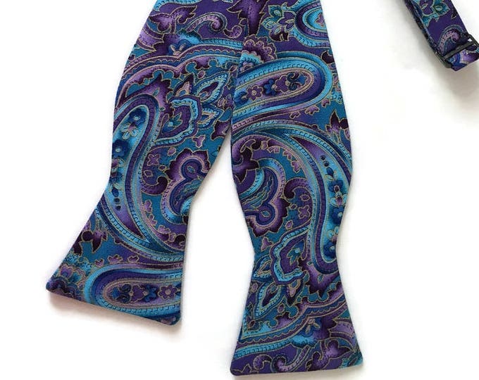 Handmade Self-Tie Bow Tie - Emperors Purple Paisley Design Cotton Bow Tie - Adult Men's and Boys Sizing - Crafted in the USA