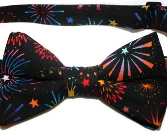 Handmade Pre-Tied Bow Tie - Multi Colored Firework Celebration - Adult Men's to Baby Sizing - Crafted in the USA