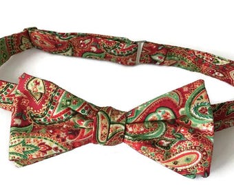 Pre-tied Red Paisley Cotton Bow Tie – Men's Sizing, USA Crafted
