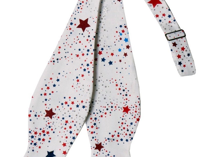 Patriotic Self-tie Bow Tie - White Stars - Adult Men's & Sizing - Handcrafted in the USA