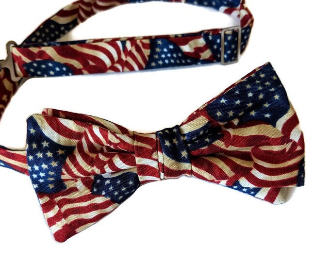 Pre-tied Bow Tie - Patriotic Celebration in Red, Vintage White & Blue - Premium  Cotton - Adult Men's Sizing - Crafted in the USA