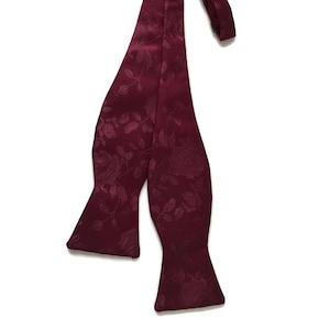 Handmade Self-Tie Bow Tie - Burgundy Rose Satin Jacquard - Adult Men&#39;s and Boys Sizing - Crafted in the USA