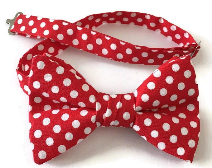 Handmade Pre-Tied Bow Tie - Red Polka Dot - Adult Men's Sizing - Crafted in the USA