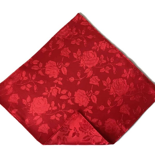Handkerchief Pocket Square - Red Rose Satin Jacquard - Adult Men's to Baby Sizing - Handcrafted in the USA