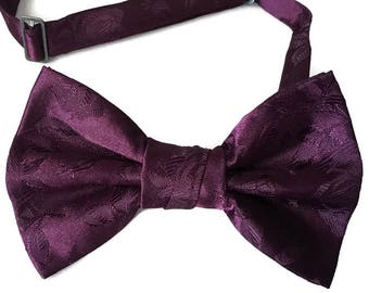 Handmade Pre-Tied Bow Tie - Berry Rose Satin Jacquard - Adult Men's to Baby Sizing - Crafted in the USA