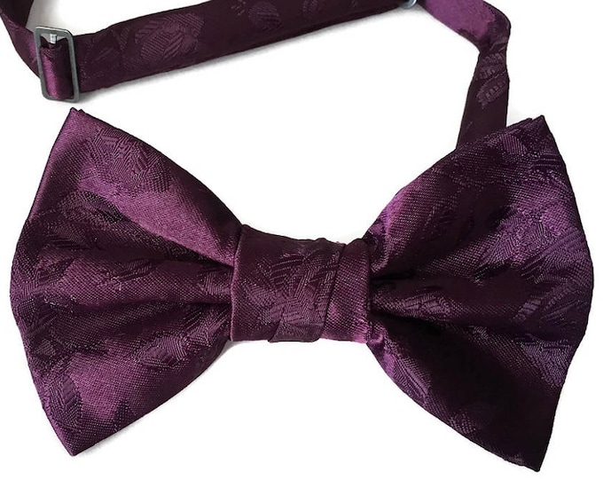 Handmade Pre-Tied Bow Tie - Berry Rose Satin Jacquard - Adult Men's to Baby Sizing - Crafted in the USA