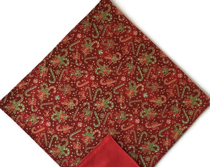 Candy Cane Handkerchief - Christmas Red and Green Pocket Square - Adult Men's and Boys Sizing - Handcrafted in the USA